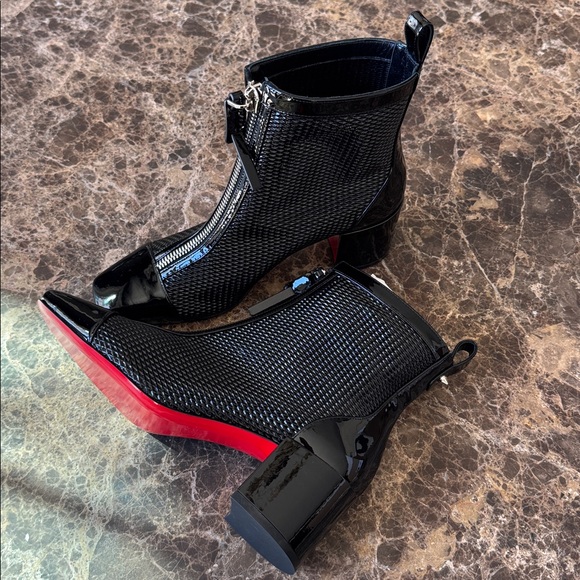 Christian Louboutin kimi 55mm black patent block heel zip boot bootie sz 38.5 - Picture 5 of 11